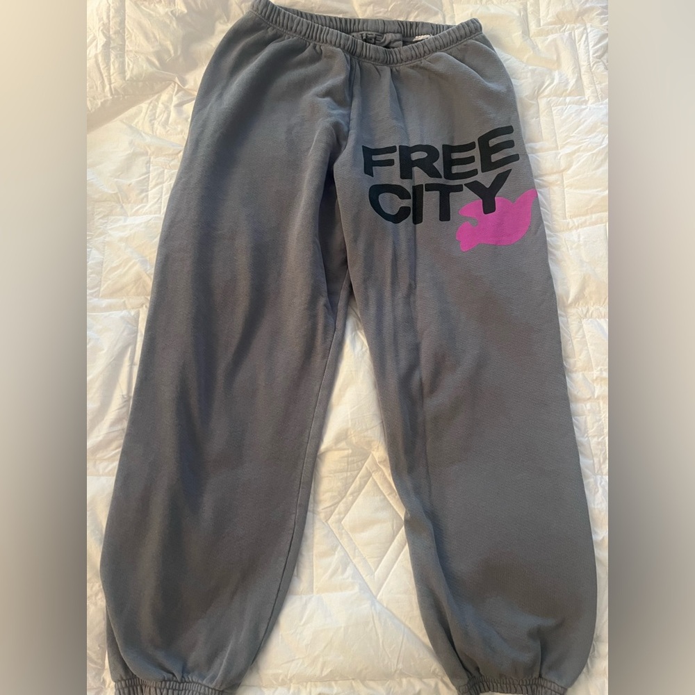 Freecity Gray Sweatpants with Pink Logo